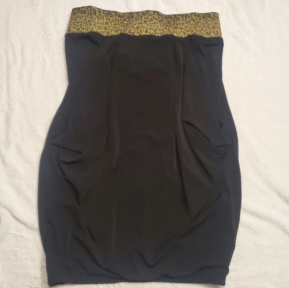 80s Black Strapless Dress with Leopard Print Accent - Picture 1 of 4